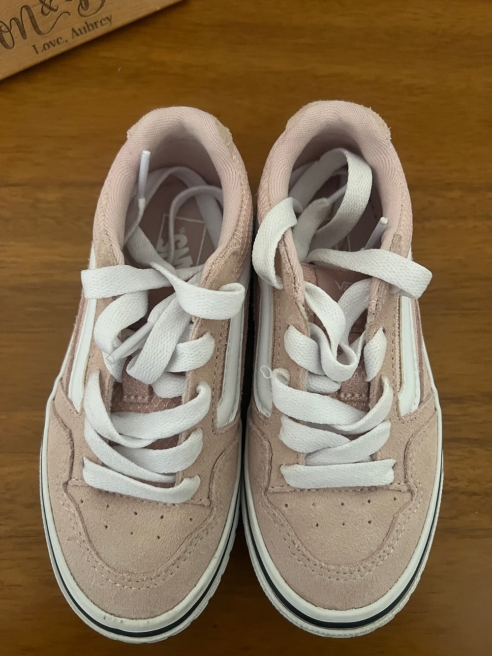 Vans girls Pink Suede Low-Top Sneakers with White Accents